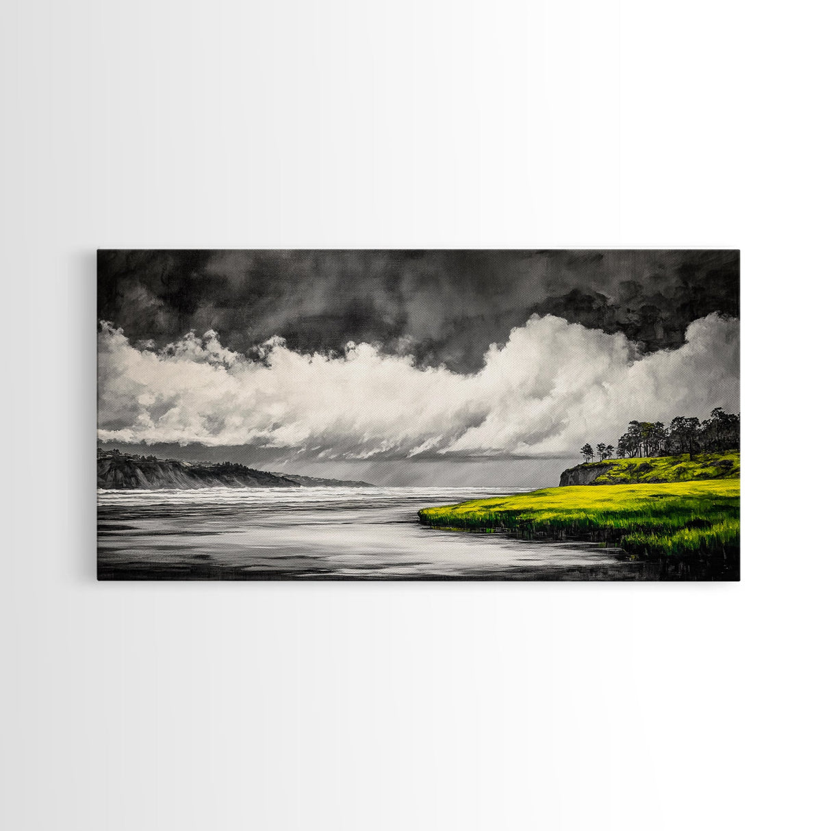 Coastal Storm, Black and White, Dramatic Seascape, Framed Canvas Print, Modern Coastal Art, Minimalist Ocean Wall Art, Large Wall Decor