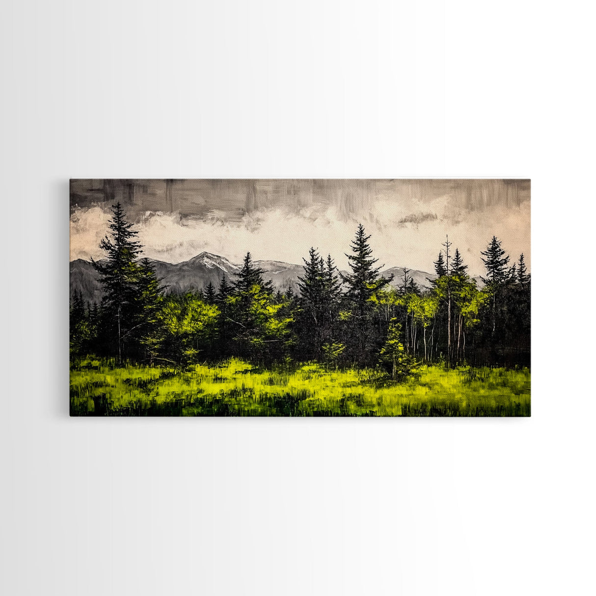 Green Forest, Mountain Landscape, Misty Trees, Framed Canvas Print, Nature Wall Art, Cabin Decor, Moody Landscape, Large Home Wall Art