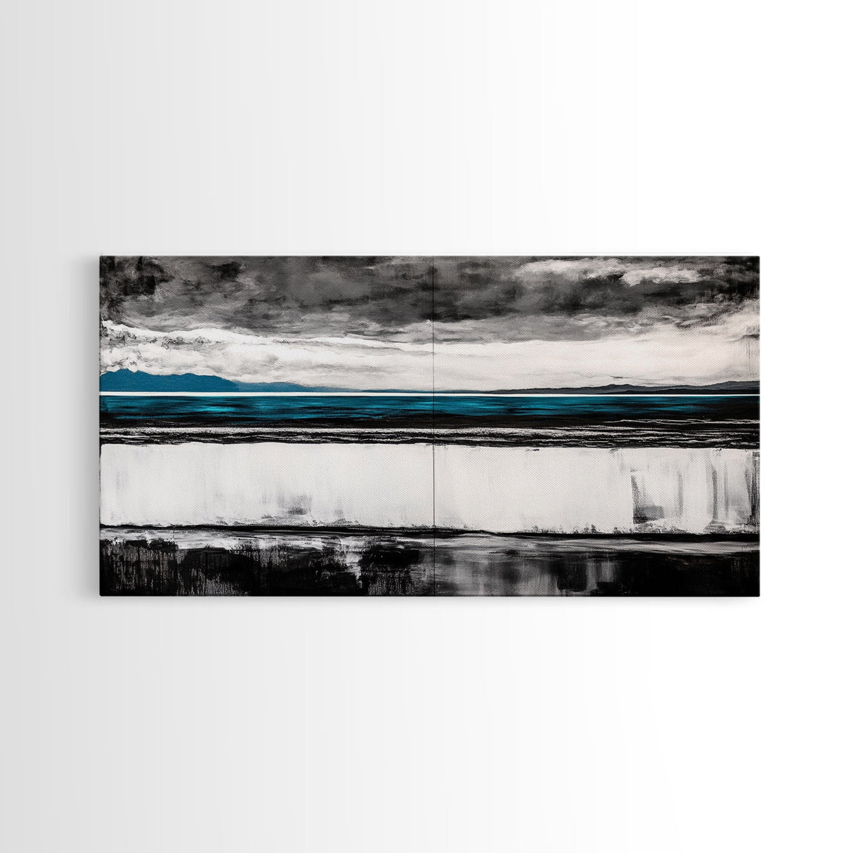 Moody Seascape, Minimalist Painting, Black and White Ocean, Framed Canvas Print, Contemporary Wall Art, Modern Coastal Home Decor