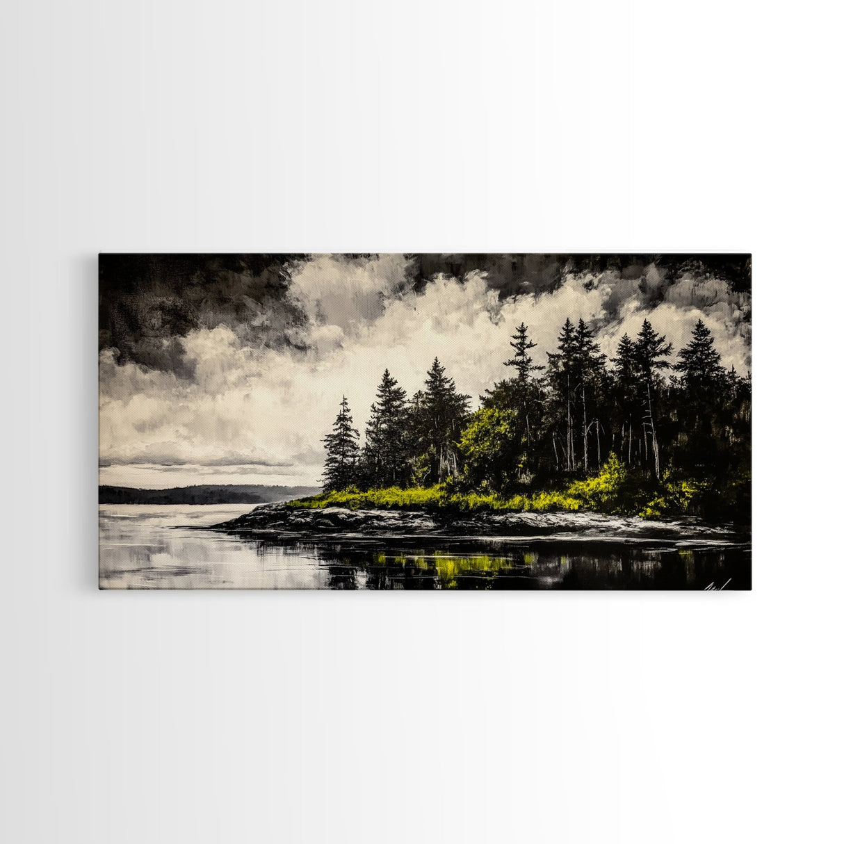 Island Escape, Black and White Landscape, Coastal Home Decor, Framed Canvas Print, Nature Wall Art, Cabin Living Art