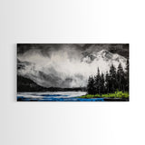 Snowy Mountains, Misty, Forest, Black and White, Canvas Print, Rustic Cabin Decor, Winter Wall Art, Nature Home Decor, Living Room Art