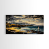 Sailboat, Coastal Sunset, Dramatic Sky, Framed Canvas Print, Nautical Wall Art, Beach House Decor, Ocean Lover Gift, Living Room Art