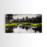 River Reflection, Minimalist Nature Art, Framed Canvas Print, Black and White Landscape, Modern Wall Decor, Office Wall Art