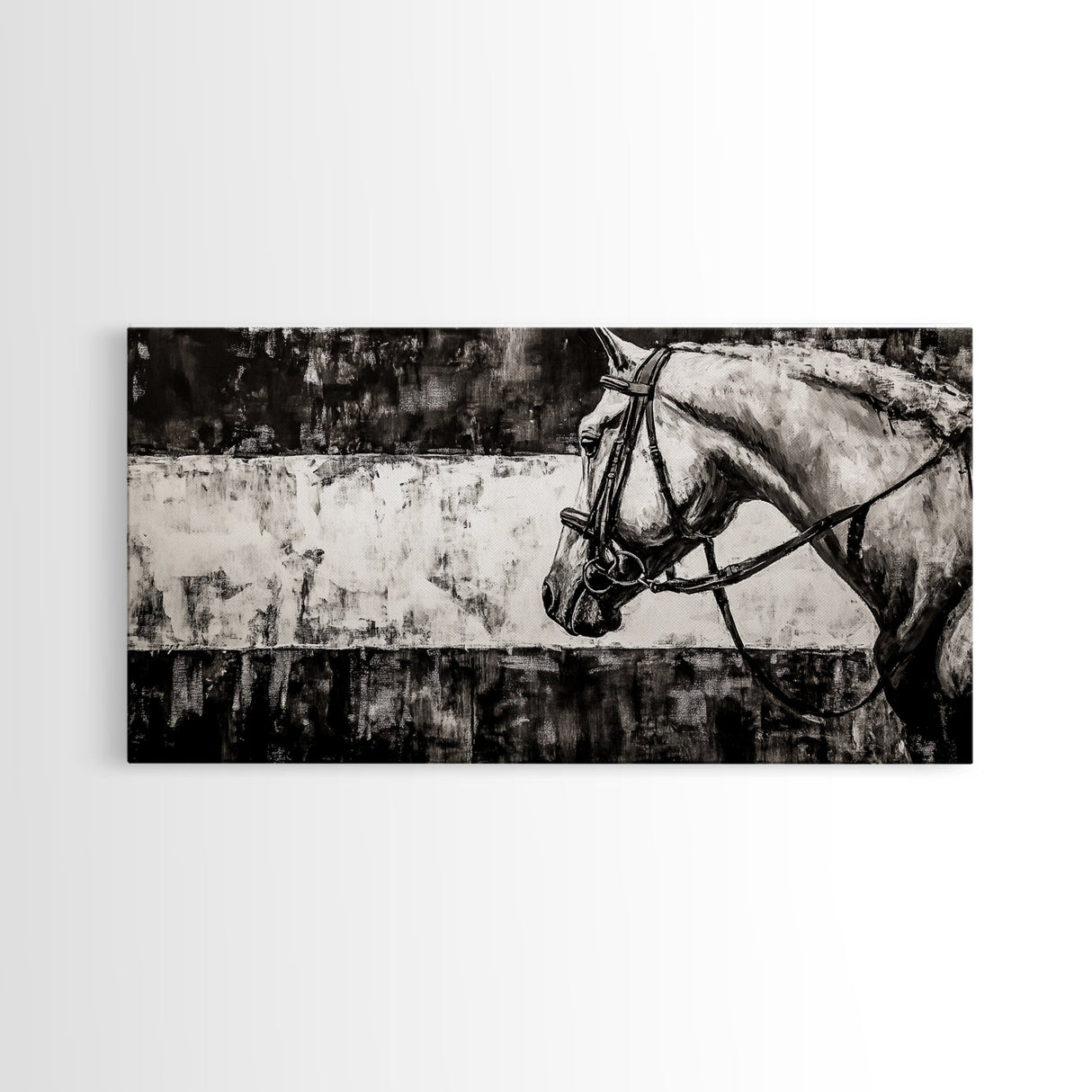 Monochrome Horse, Equestrian Wall Art, Canvas Print, Rustic Black and White Painting, Farmhouse Wall Decor, Western Wall Art
