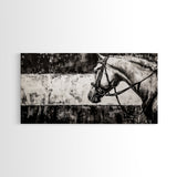 Monochrome Horse, Equestrian Wall Art, Canvas Print, Rustic Black and White Painting, Farmhouse Wall Decor, Western Wall Art