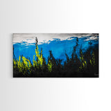 Underwater Seascape Painting, Blue and Yellow Canvas Print, Ocean Wall Art, Marine Decor, Vibrant Home Aesthetic, Framed Canvas Print