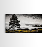 Foggy Pine Tree Art, Landscape Canvas Print, Black and White Painting, Autumn Wall Decor, Cabin Inspired Artwork, Framed Canvas Print