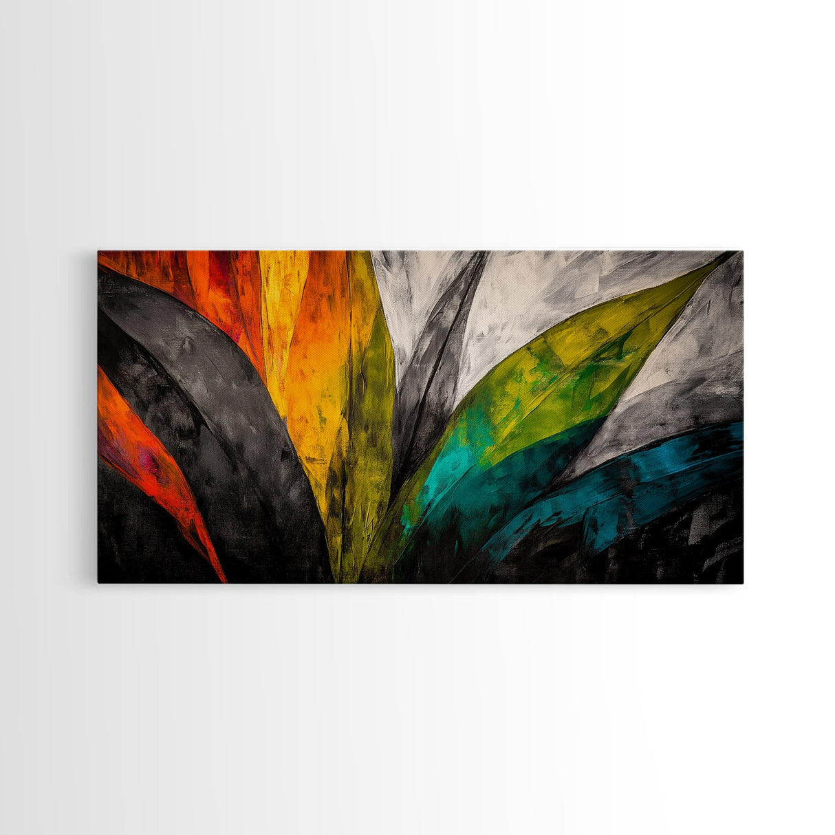 Abstract Leaves, Tropical, Colors, Framed Canvas Print, Boho Wall Art, Botanical Home Decor, Vibrant Living Room Art, Nature Inspired