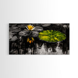 Lotus Pond, Serenity, Zen, Framed Canvas Print, Black and White Nature Art, Japanese Water Lily Decor, Minimalist Meditation Wall Art