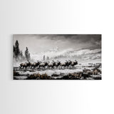 Elk, Wildlife, Mountain, Framed Canvas Print, Rustic Lodge Art, Winter Nature Scene, Cabin Wall Decor, Hunting Artwork, Western Aesthetic