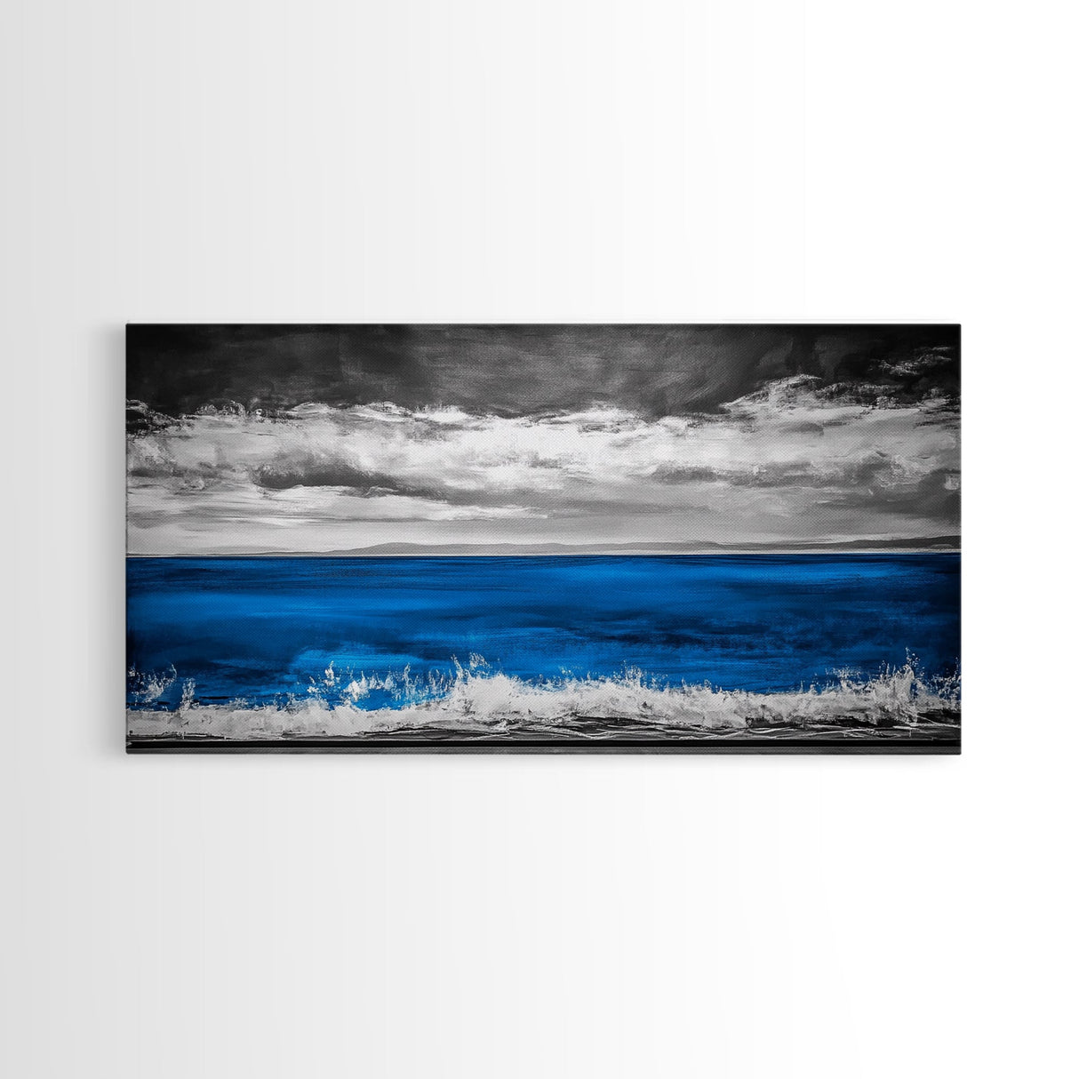 Minimalist Ocean, Black and White, Framed Canvas Print, Coastal Art, Beach House Decor, Nautical Wall Art, Living Room Art, Landscape