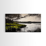 Marshland, Moody Sky, Lakeside View, Canvas Print, Nature Photography, Living Room Wall Art, Rustic Landscape, Neutral Tones Decor