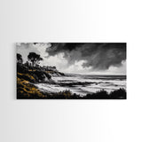 Stormy Coast, Dramatic Sky, Black and White Seascape, Framed Canvas Print, Coastal Wall Art, Large Landscape, Entryway Decor, Moody Art