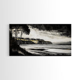 Black White, Coastal Cliffs, Seascape, Large Canvas Print, Ocean Wall Art, Modern Landscape, Minimalist Painting, Nautical Home Decor