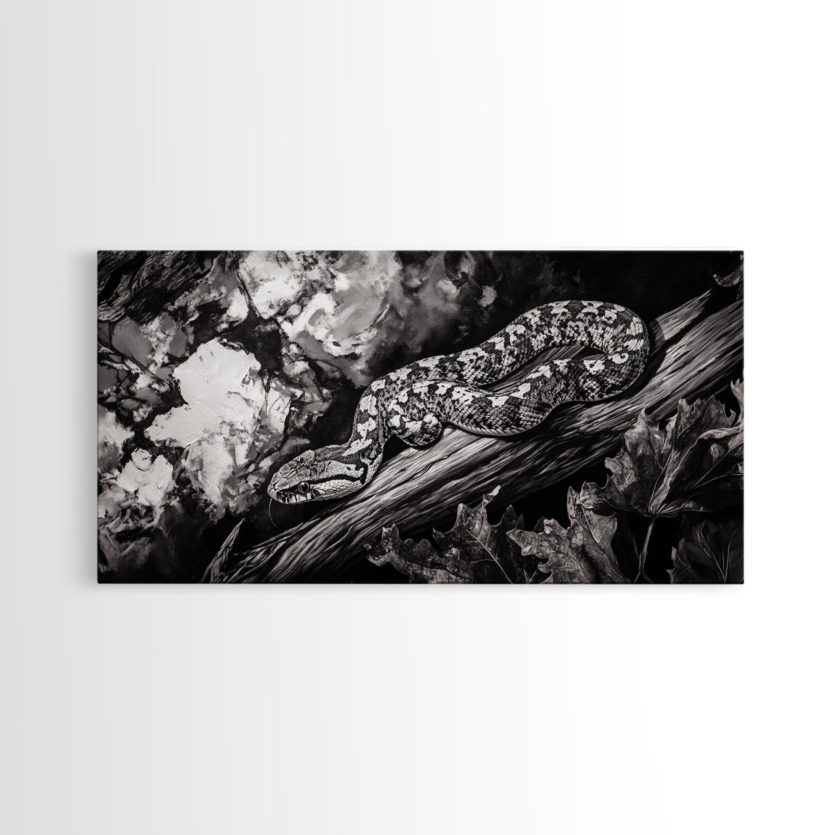 Timber Rattlesnake, Wildlife Artwork, Black and White Nature Art, Rustic Home Decor, Forest Animal Print, Living Room Art, Canvas Print