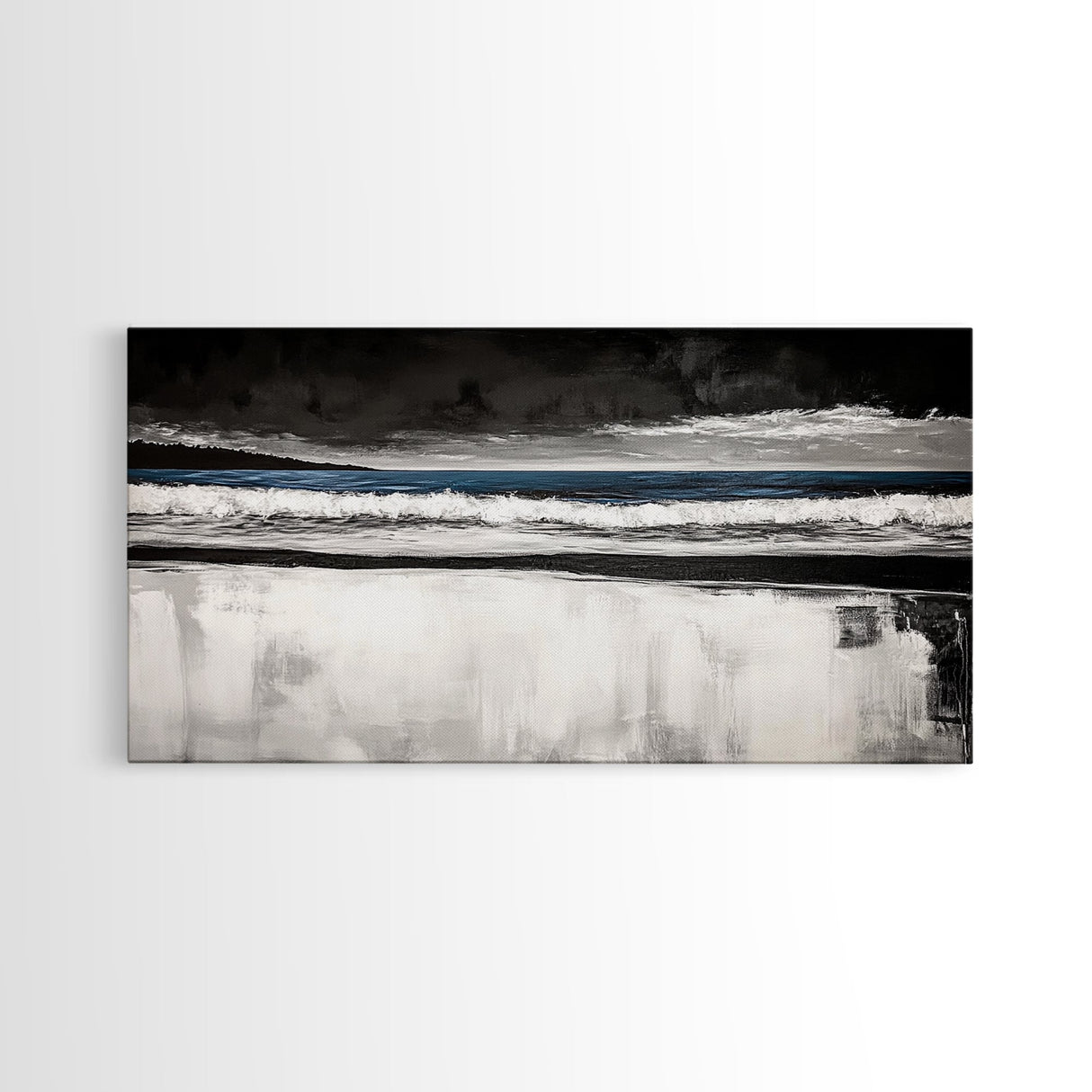 Stormy Beach, Coastal Landscape, Black and White Ocean Art, Moody Seascape, Nautical Home Decor, Modern Minimalist Art, Canvas Print