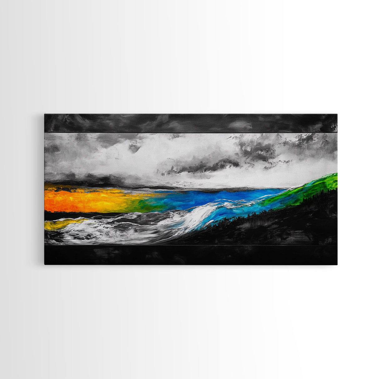 Abstract Seascape, Vibrant Waves, Modern Ocean Art, Coastal Home Decor, Colorful Beach Painting, Large Statement Art, Framed Canvas Print