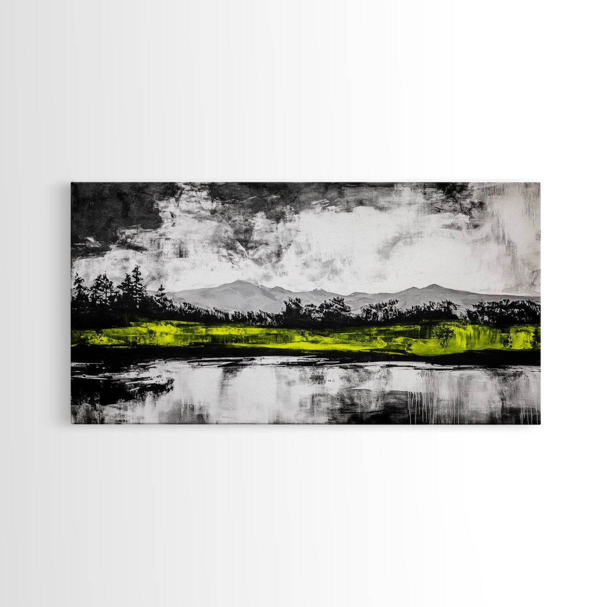 Mountain Reflection, Black and White Art, Minimalist Nature Print, Rustic Home Decor, Modern Landscape Painting, Canvas Print