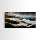 Stormy Waves, Dramatic Seascape, Moody Sky, Framed Canvas Print, Beach House Art, Living Room Wall Art, Modern Coastal Decor