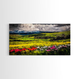 Spring Meadow Landscape, Mountain Wildflower Art, Vibrant Nature Wall Art, Farmhouse Decor, Impressionist Landscape, Framed Canvas Print