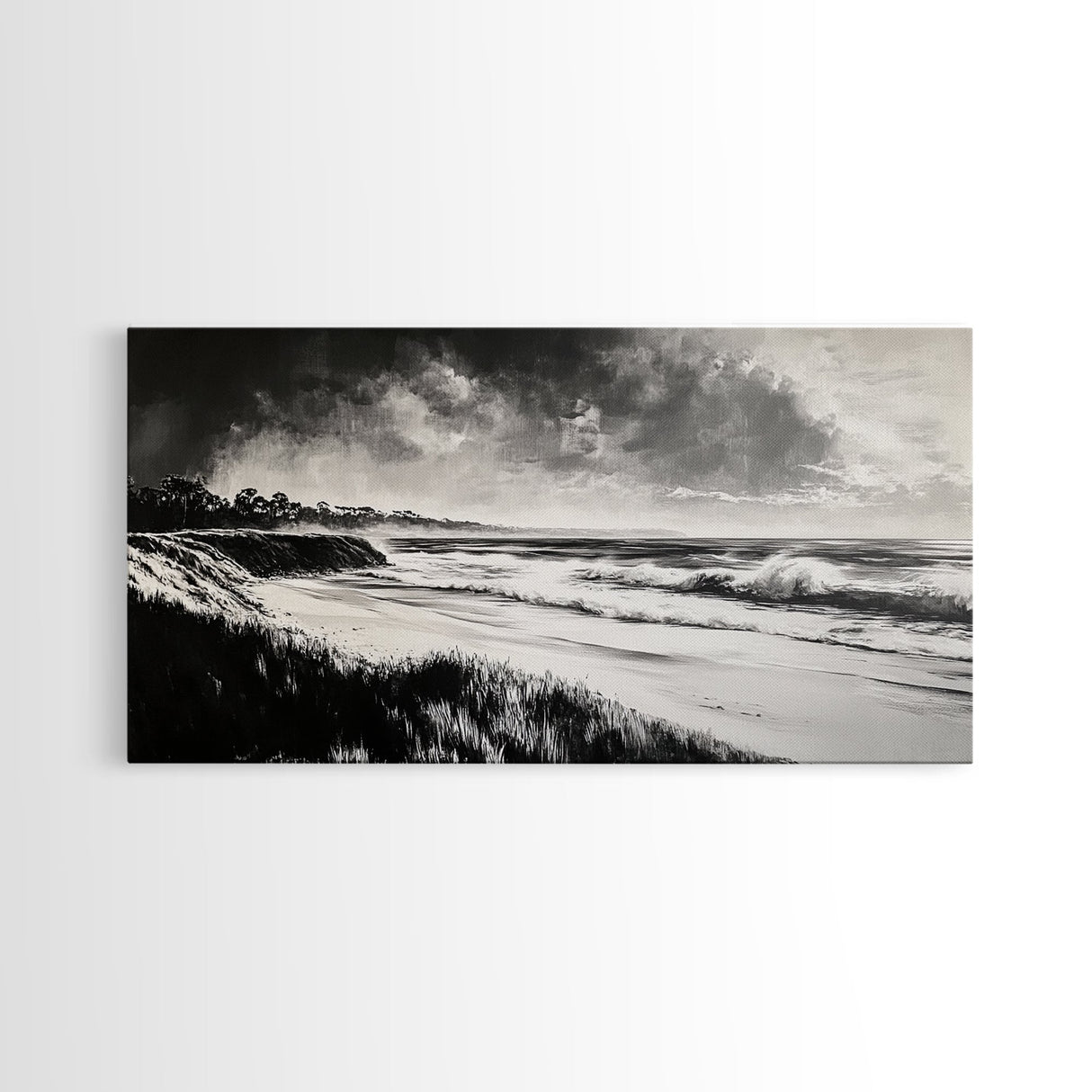 Stormy Ocean, Black and White Canvas Print, Coastal Wall Art, Dramatic Seascape Painting, Nautical Home Decor, Living Room Statement