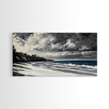 Moody Seascape, Stormy Ocean, Dramatic Sky, Beach Wall Art, Black and White Coastal Decor, Framed Canvas Print, Large Landscape Art