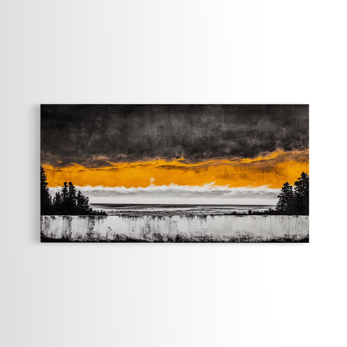 Sunset Over Ocean, Dramatic Sky, Coastal Landscape, Minimalist Wall Art, Beach Home Decor, Framed Canvas Print, Large Statement Art
