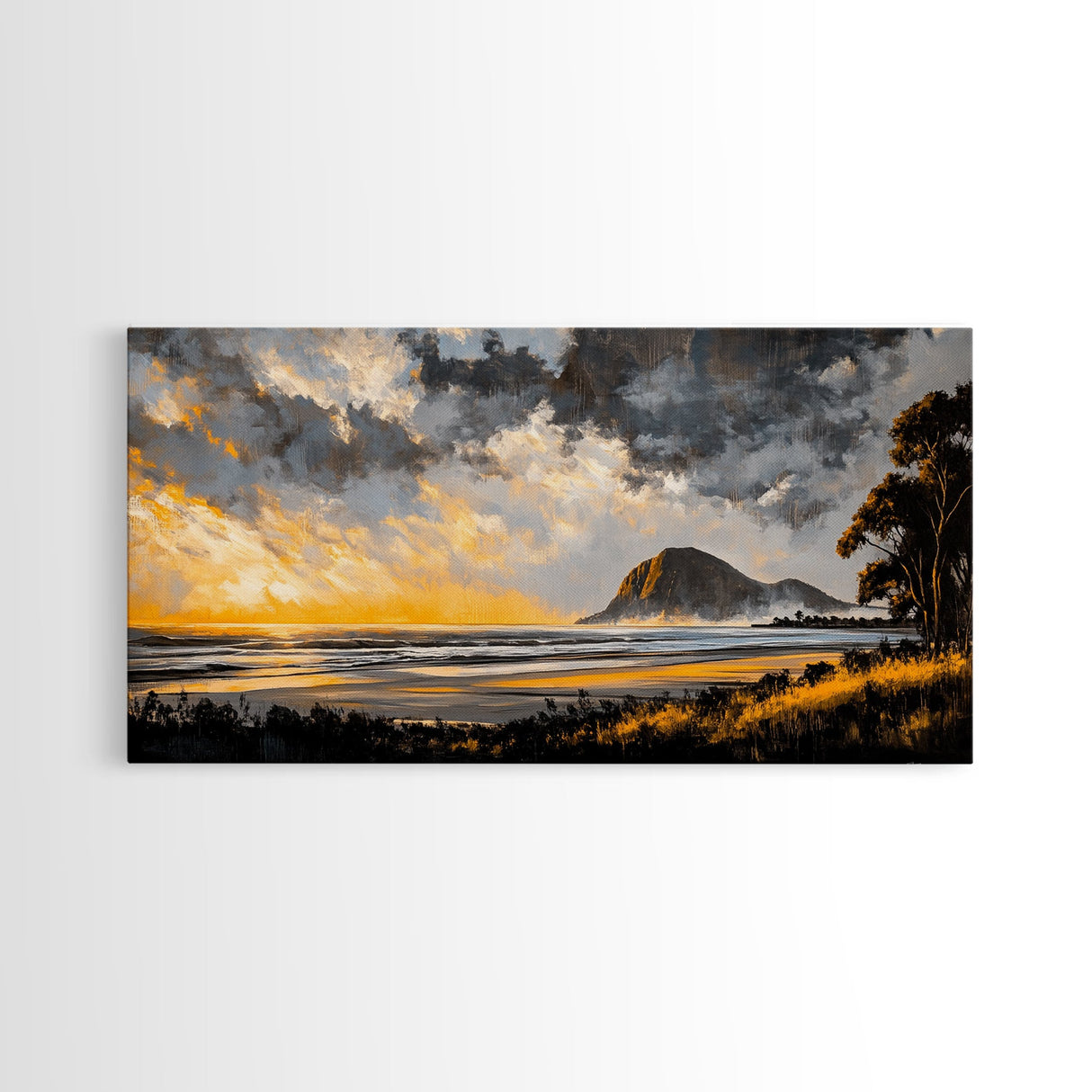 Sunset Beach, Golden Hour, Seaside Landscape, Canvas Print, Coastal Home Decor, Serene Ocean Art, Bedroom Wall Decor, Contemporary Art