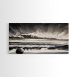 Moody Beach, Black White, Ocean Sunset, Canvas Print, Dramatic Seascape, Coastal Wall Art, Relaxing Home Decor, Living Room Artwork