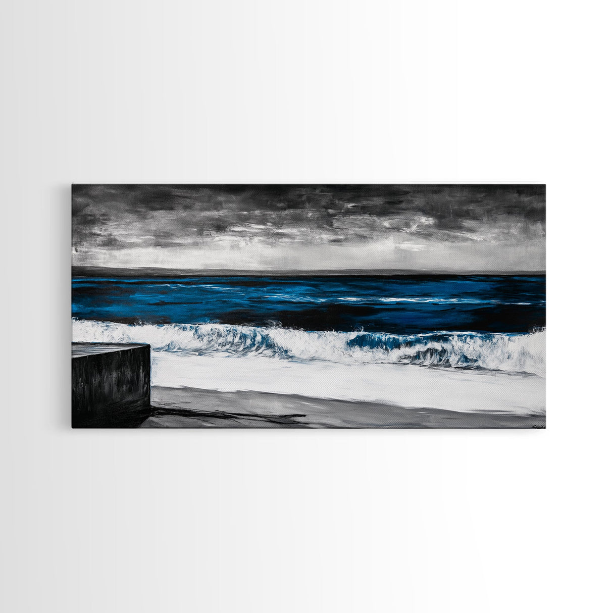 Ocean Waves, Moody, Blue, Coastal, Framed Canvas Print, Seascape Painting, Beach House Decor, Nautical Wall Art, Large Wall Art