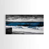 Ocean Waves, Moody, Blue, Coastal, Framed Canvas Print, Seascape Painting, Beach House Decor, Nautical Wall Art, Large Wall Art