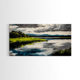 Serene River, Nature Landscape, Green Fields, Peaceful Wall Art, Modern Rustic Decor, Living Room Art, Scenic View, Canvas Print