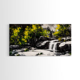 Waterfall Scene, Nature Art, Black and White Landscape, Rustic Cabin Decor, Wilderness Painting, Relaxing Wall Art, Canvas Print