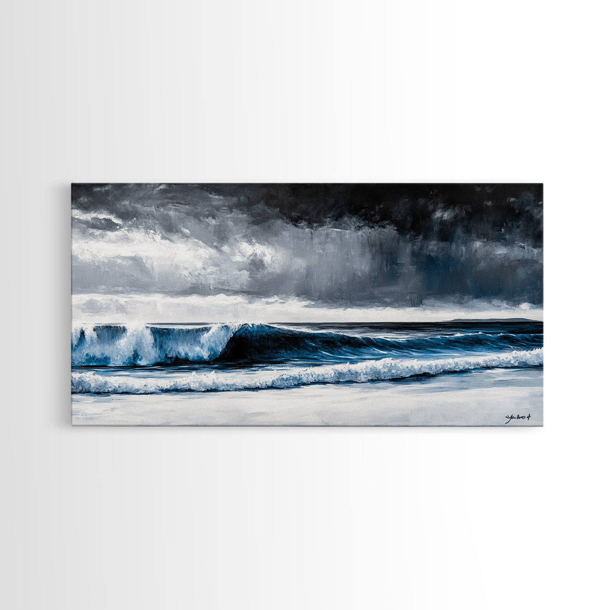 Stormy Ocean, Dramatic Seascape, Blue Waves, Coastal Decor, Moody Beach Art, Modern Wall Decor, Large Statement, Framed Canvas Print