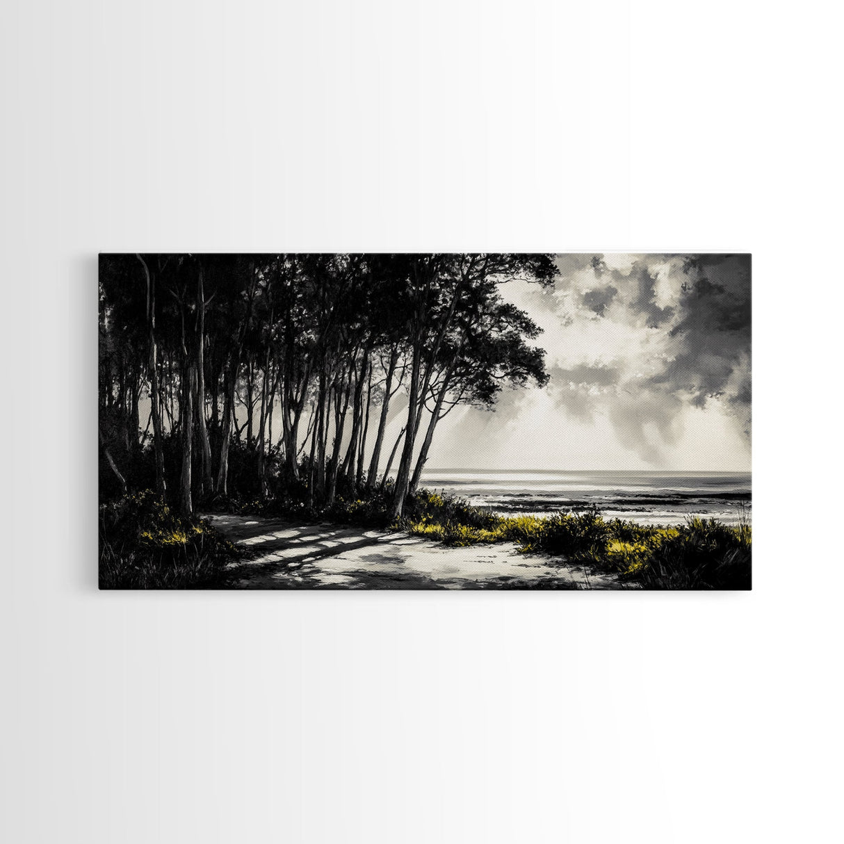 Forest Path, Coastal Landscape, Black and White Art, Tranquil Scene, Nature Wall Art, Minimalist Decor, Living Room, Canvas Print