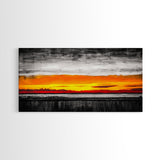 Fiery Sunset, Dramatic Sky, Abstract Landscape, Bold Colors, Modern Expressionism, Vibrant Wall Decor, Warm Tones, Framed Canvas Print