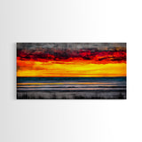 Sunset Beach, Ocean Art, Coastal Landscape, Modern Canvas Print, Boho Wall Art, Vibrant Seascape, Living Room Decor, Bold Art