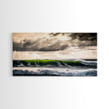 Green Wave, Stormy Ocean, Dramatic Canvas Print, Coastal Wall Art, Surfing Art, Minimalist Waves, Office Decor, Modern Seascape