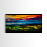 Mountain Sunset, Vibrant Colorful Sky, Nature Painting, Canvas Print, Boho Wall Art, Living Room Wall Art, Large Landscape Decor