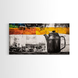 Retro Coffee Pot, Black and White Kitchen Art, Industrial Style, Canvas Print, Rustic Coffee Decor, Dining Room Wall Art, Barista Gift