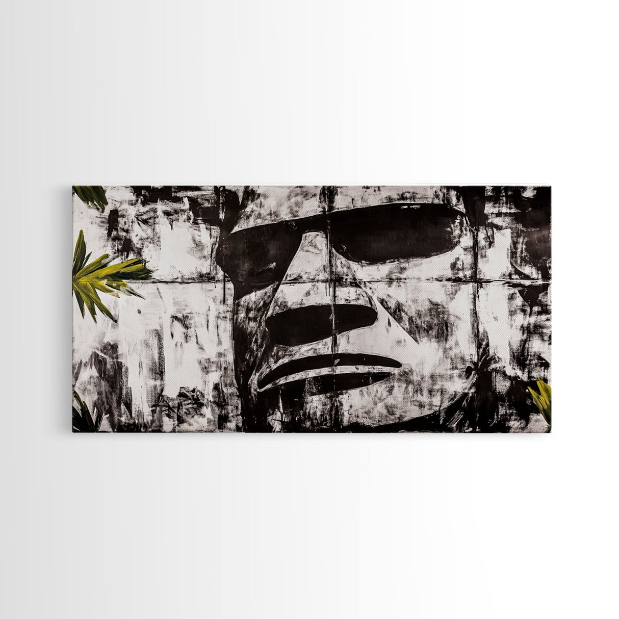 Monochrome Face Art, Edgy Black White Painting, Street Art Print, Urban Loft Decor, Framed Canvas Print, Unique Statement Piece