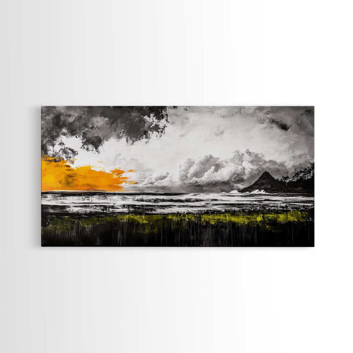 Sunset Seascape, Coastal Wall Art, Modern Beach Decor, Ocean Painting, Large Framed Canvas Print, Living Room Art, Minimalist Art