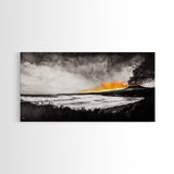 Volcano Eruption, Dramatic Landscape Art, Black and White Wall Art, Fiery Sunset Painting, Large Framed Canvas Print, Office Decor