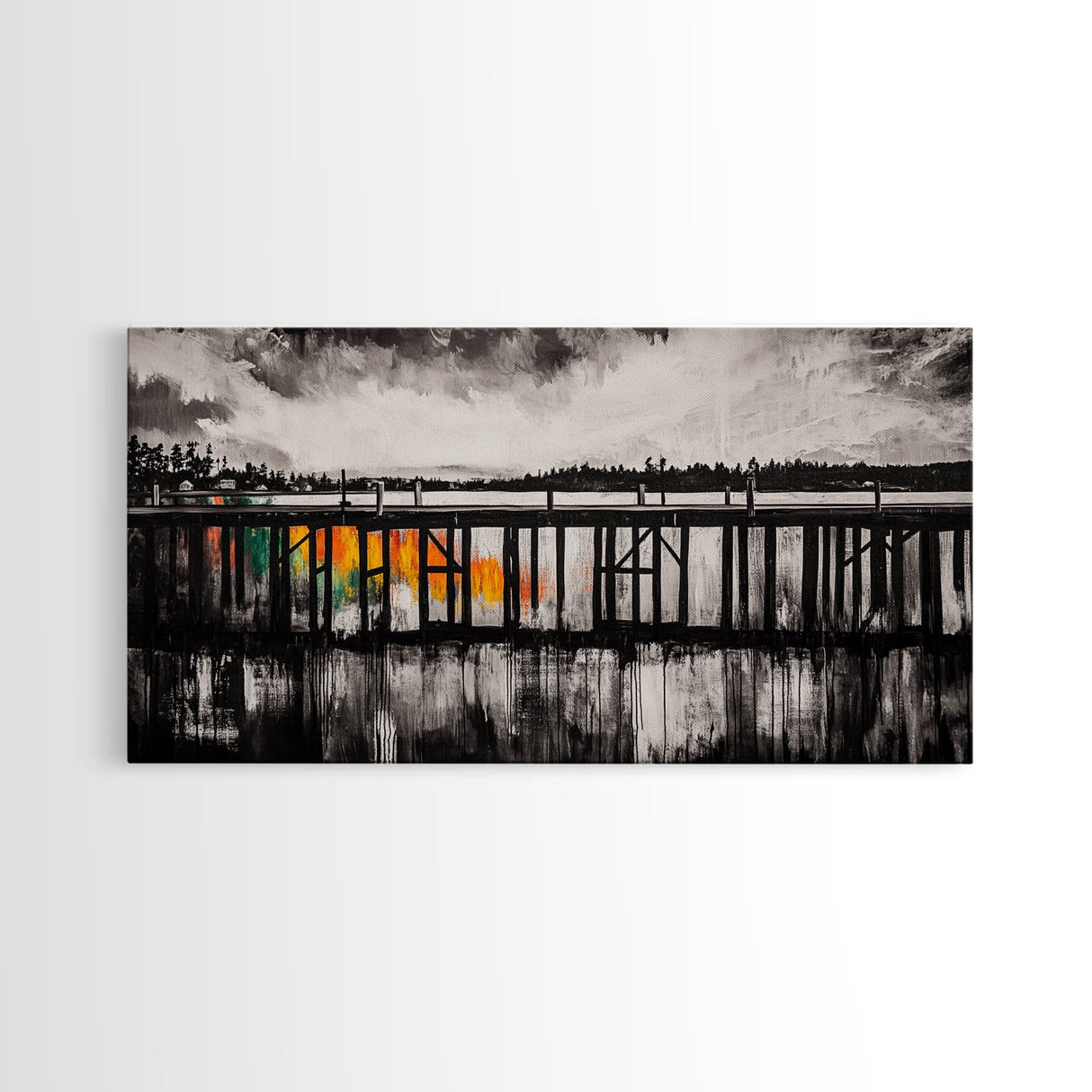 Wooden Pier, Lake House Art, Nautical Canvas Print, Black and White Art, Rustic Home Decor, Nature Artwork, Coastal Wall Art