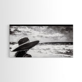 Woman at Beach, Black and White Wall Art, Minimalist Canvas Print, Modern Coastal Decor, Ocean View Art, Living Room Wall Art