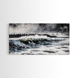 Ocean Wave, Coastal Art, Large Wall Art, Black and White Painting, Abstract Seascape, Living Room Decor, Framed Canvas Print, Beach House
