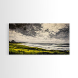 Seaside Serenity, Stormy Ocean, Beach Wall Art, Nature Inspired Decor, Moody Coastal Scene, Yellow Grass, Living Room Artwork, Canvas Print