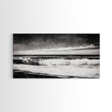 Monochrome Ocean, Rolling Waves, Black and White Beach Art, Framed Canvas Print, Minimalist Seascape, Coastal Wall Decor, Bedroom Art