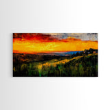 Golden Sunset, Rolling Hills, Vibrant Landscape, Canvas Print, Nature Wall Art, Living Room Decor, Warm Autumn Tones, Rustic Artwork