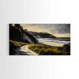 Coastal Path, Ocean View, Beach Sunset, Framed Canvas Print, Modern Wall Art, Landscape Painting, Living Room Art, Nautical Decor